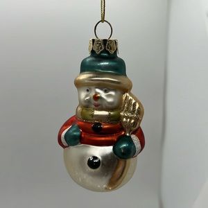 Vintage Gold Handblown Glass Snowman Ornament.